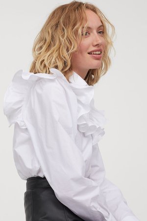 Ruffled Cotton Blouse - White - Ladies | H&M US