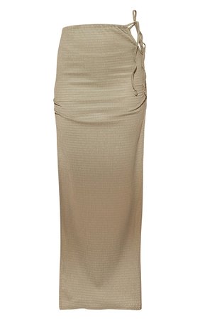 Sage Khaki Textured Tie Side Midaxi Skirt | PrettyLittleThing USA