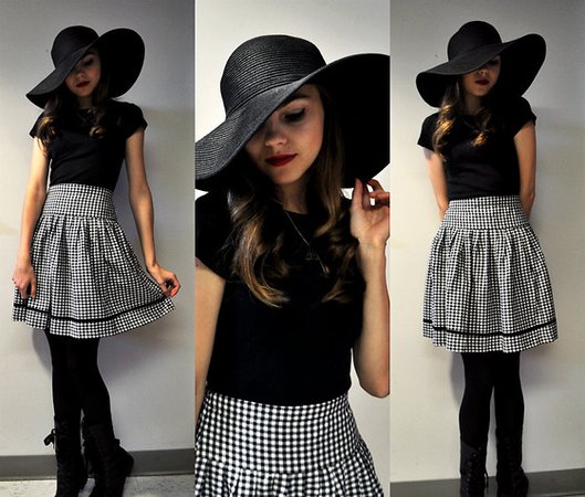 Fiona Isabelle - Vintage Gingham Skirt, Forever 21 Black Sun Hat, Deathly Hallows Necklace - Safer | LOOKBOOK