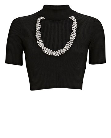 AREA Crystal Embellished Knit Crop Top | INTERMIX®