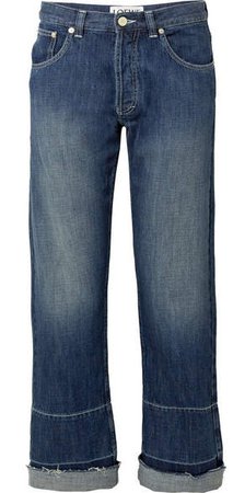 Embroidered Mid-rise Wide-leg Jeans - Dark denim
