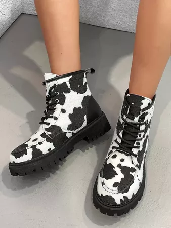 Cow Print Combat Boots | SHEIN USA