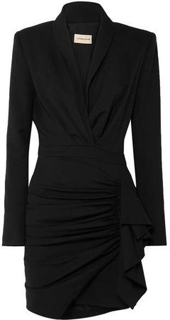 Ruched Wool-blend Twill Mini Dress - Black