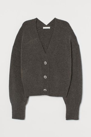 Rhinestone buttoned cardigan - Dark grey marl - Ladies | H&M