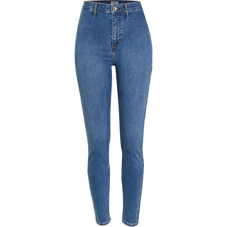 Blue high waisted skinny jeans | River Island