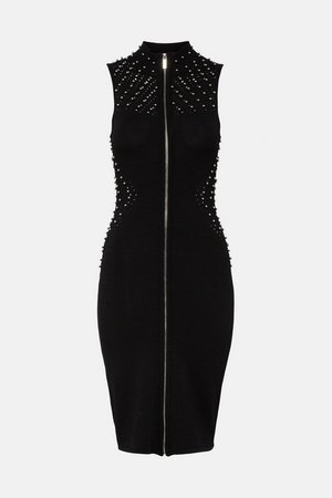 Stud Zip Through Sleeveless Dress | Karen Millen
