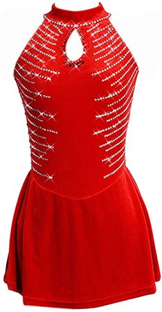 Amazon.com: Figure Skating Dress Girls Red Spandex Ladies Cutaway Collar Sleeveless Beaded Roller Skating Skirt: Clothing