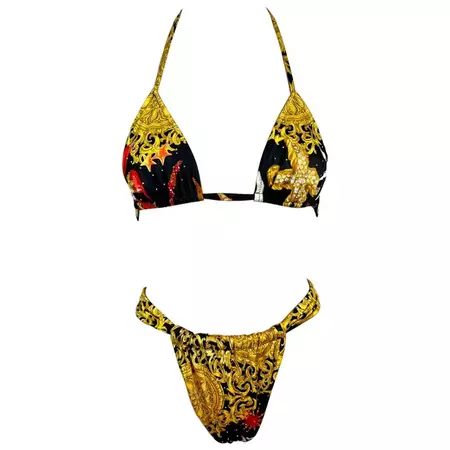 Gianni Versace S/S 1992 Baroque Embellished Two-Piece Bikini Swimsuit Swimwear For Sale at 1stDibs | versace swimsuit, versace bikini set, versace bathing suit
