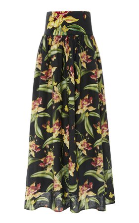 Tropical Painted Linen Maxi Skirt by Agua by Agua Bendita | Moda Operandi