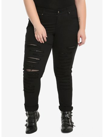 Royal Bones By Tripp Black Fishnet Skinny Jeans Plus Size