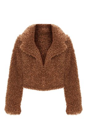 Brown Cropped Teddy Faux Fur Coat
