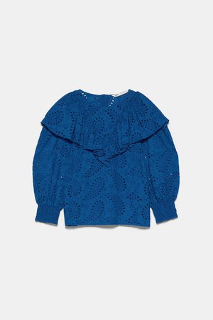RUFFLED EMBROIDERED SHIRT - NEW IN-WOMAN | ZARA United States blue