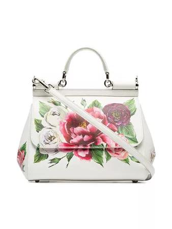 Dolce & Gabbana white, Red And Green Sicily Rose Print Leather Handbag - Farfetch