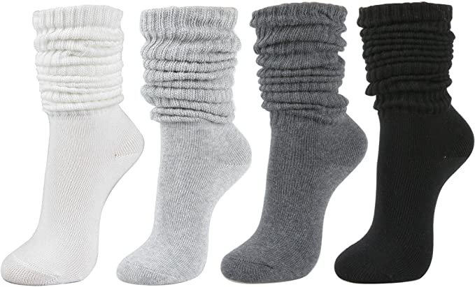 Women's Fall Winter Slouch Knit Socks (Basic Cotton Knit_Rib Color_4Pair) at Amazon Women’s Clothing store