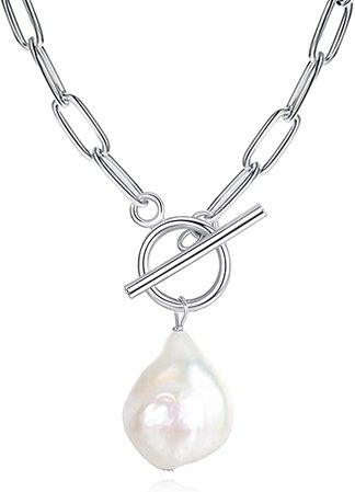 Amazon.com: White Gold Paperclip Chain Necklace - Irregular Baroque Pearl Pendant Necklace, Toggle Clasp Link Necklaces for Women Jewelry Gifts : Everything Else