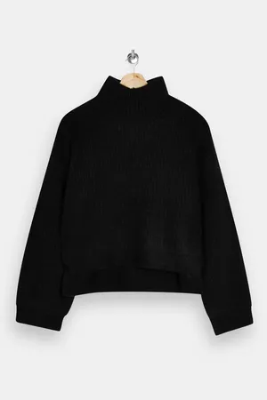 Black Cropped Funnel Neck Knitted Sweater | Topshop