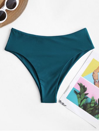 [65% OFF] [POPULAR] 2020 ZAFUL High Waisted High Leg Plain Bikini Bottom In PEACOCK BLUE | ZAFUL