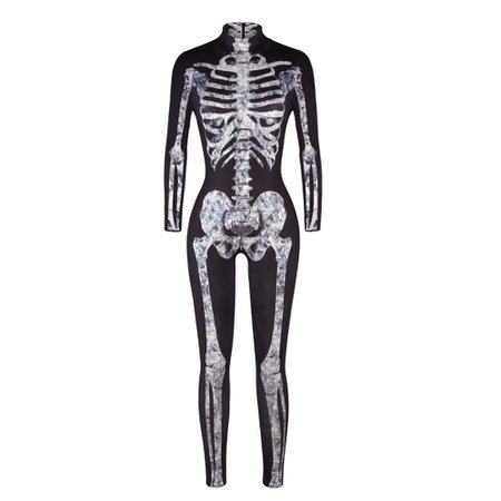 JJEUWE Women's Skeleton Halloween Bodysuit Costume Stretch Skinny Catsuit Jumpsuit [1540998942-229364] - $17.81