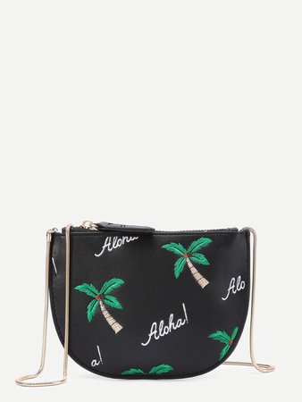 Coconut Tree Embroidered Saddle Bag