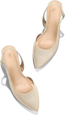 Amazon.com | mysoft Women's Pumps Slingback Kitten Heels Pointed Toe Sexy Wedding Party Dress Pump Shoes Champagne Gold | Pumps