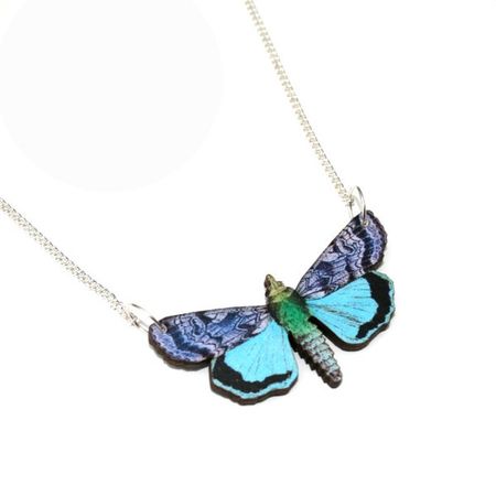 Blue Moth Necklace Wood Pendant Illustration Jewelry | Etsy