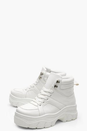 Lace Up Chunky High Top Sneakers | Boohoo