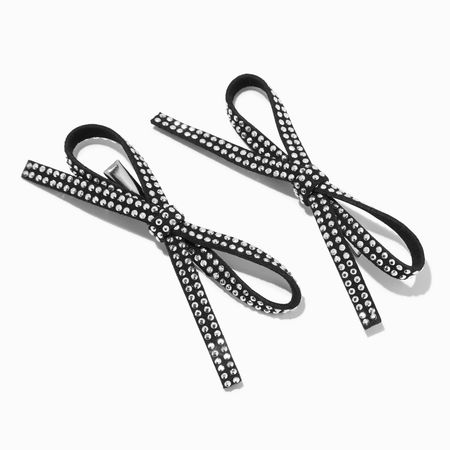 Silver Studded Black Hair Bow Clips - 2 Pack | Icing US