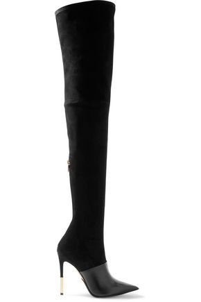 Amazone suede and leather thigh boots | BALMAIN | Sale up to 70% off | THE OUTNET