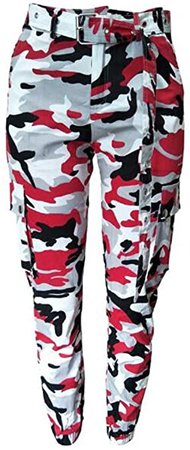 Voghtic Women's Camo Stretch Skinny Pants Slim Tapered Biker Jeans with Belt at Amazon Women’s Clothing store