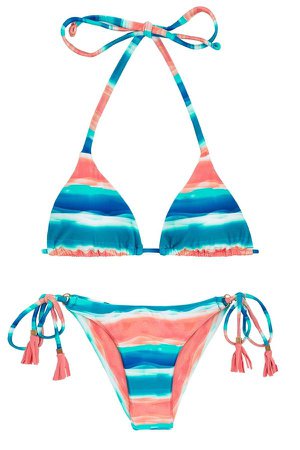 Rio de Sol Blue / Coral Side-tie Scrunch Bikini - Upbeat Invisible