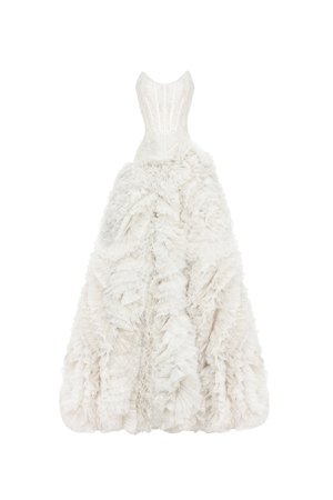 Foil Print Draped Wedding Gown - Haleia Couture