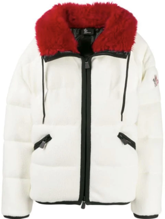 red Moncler fur white black jacket coat ski