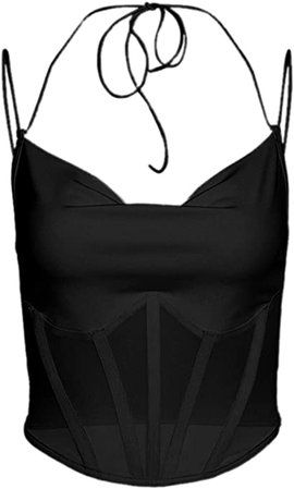 Avanova Womens Lace Patchwork Spaghetti Strap V Neck Ribbed Knit Crop Cami Tops Black Small at Amazon Women’s Clothing store