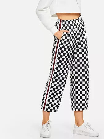 Striped Side Checkered Crop Pants