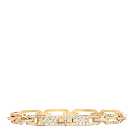 HERMES 18K Yellow Gold Diamond Full Pave PM Kelly Chaine Bracelet SH $20,995
