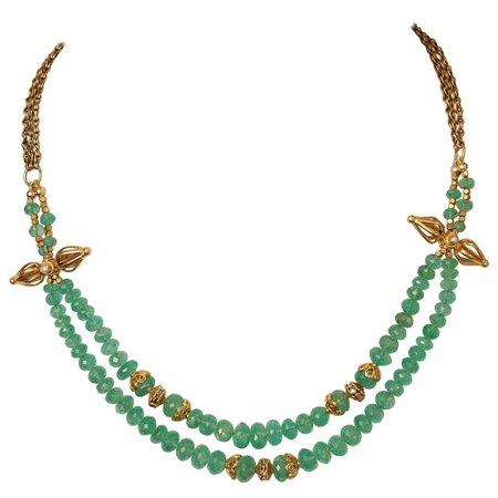 Emerald, Diamond and 22 Karat Gold Beaded Necklace by Deborah Lockhart Phillips For Sale at 1stDibs