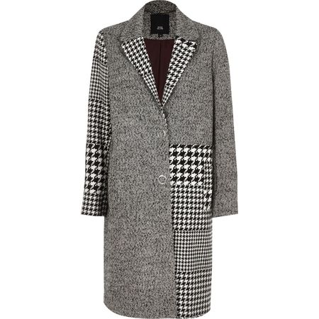 Black mixed check wool coat