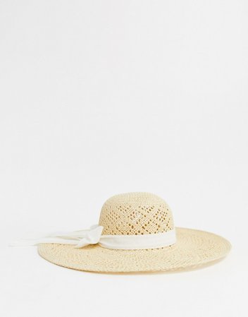 South Beach Exclusive natural straw open weave hat with bow