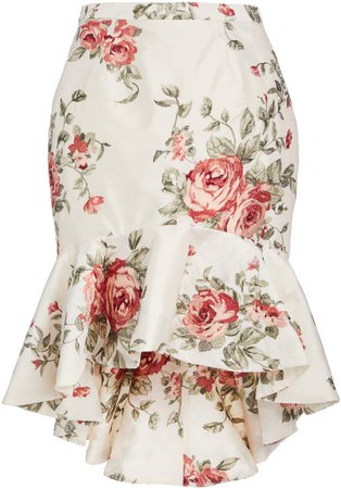 Marchesa Floral-Embroidered Taffeta Skirt