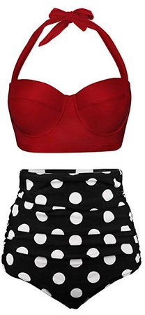 Amazon.com: Aixy Women's Retro Swimsuits for Juniors Two Piece High Waisted Bikini Bottom,Halter Orange Floral,2XL: Clothing