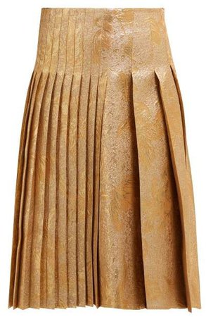 Metallic Brocade Pleated Skirt - Womens - Gold