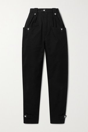 Pulcie Suede-trimmed Cotton Tapered Pants - Black