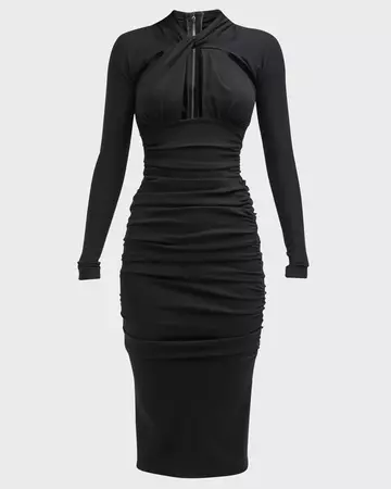 Dolce&Gabbana Twist-Cutout Ruched Midi Dress | Neiman Marcus