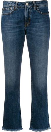 Two Denim frayed trim cropped jeans