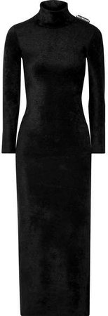 Stretch-velvet Turtleneck Maxi Dress - Black