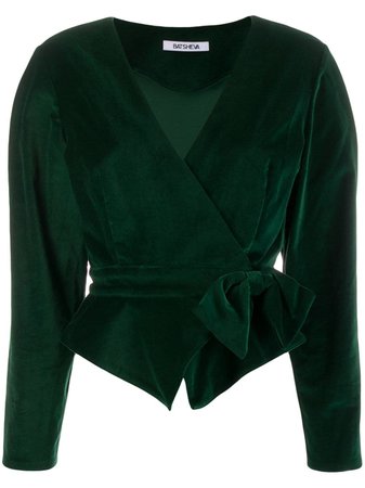 Green Batsheva Velvet Wrap Cropped Blazer | Farfetch.com