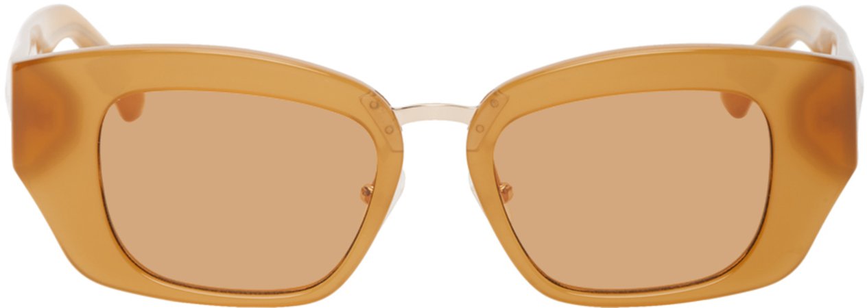 Dries Van Noten: Tan Linda Farrow Edition Rectangular Sunglasses | SSENSE Canada