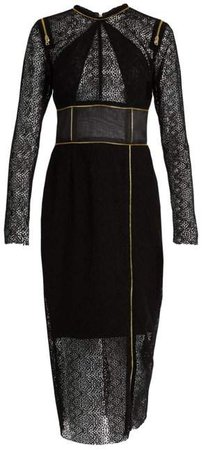 Zip Detail Guipure Lace Dress - Womens - Black