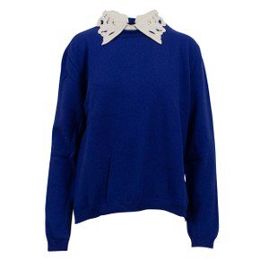 Valentino Wool with White Beaded Collar Blue Sweater - Tradesy