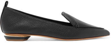 Beya Textured-leather Point-toe Flats - Black